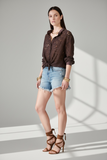 Kikisix donna camicia over in pizzo collo coreana moro