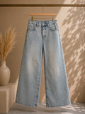 Pont jeans denim donna relaxed straight leg medio sporcato