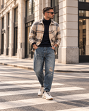 Seinse Uomo Overshirt camicia a quadri  beige