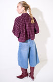 Kikisix camicia donna crop in velluto a quadri
