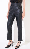 Kikisix pantalone donna in ecopelle nera con tasche davanti