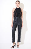 Kikisix pantalone donna in ecopelle nera con tasche davanti
