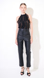 Kikisix pantalone donna in ecopelle nera con tasche davanti