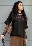 Kikisix t-shirt donna nero stampa flock los angeles