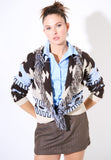 Kikisix Cardigan donna corto con frange disegno etnico