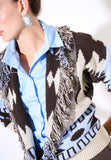 Kikisix Cardigan donna corto con frange disegno etnico
