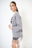 Kikisix cardigan donna grigio con frange