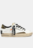 Crime London Sneakers Uomo bassa bianca con tallone verde militare