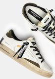 Crime London Sneakers Uomo bassa bianca con tallone verde militare
