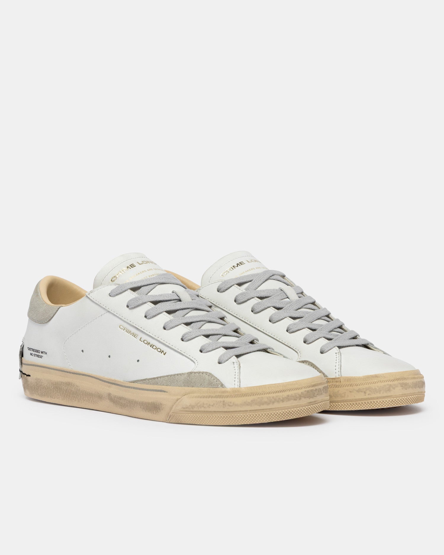 Crime london sneakers uomo in pelle modello distressed lo colore bianco