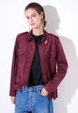 Kikisix camicia in suede con spilla color vino