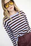 Kikisix maglia con bottoni riga bicolor moro e azzurro bordi in lurex