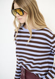 Kikisix maglia con bottoni riga bicolor moro e azzurro bordi in lurex
