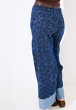 Kikisix jeans donna a palazzo con risvolto fantasia maculata