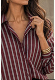 Kikisix Kikisix Donna Camicia over a righe mosto KXCM3518MOS, modello KXCM3518MOS, colore MOSTO, dettaglio prodotto — Immagine parzialmente generata o modificata con AI