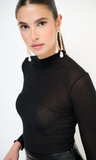 Kikisix maglia donna collo alto in viscosa misto cachemere nero