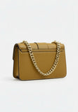 Borsa Pochette donna in pelle color senape con tracolla catena oro