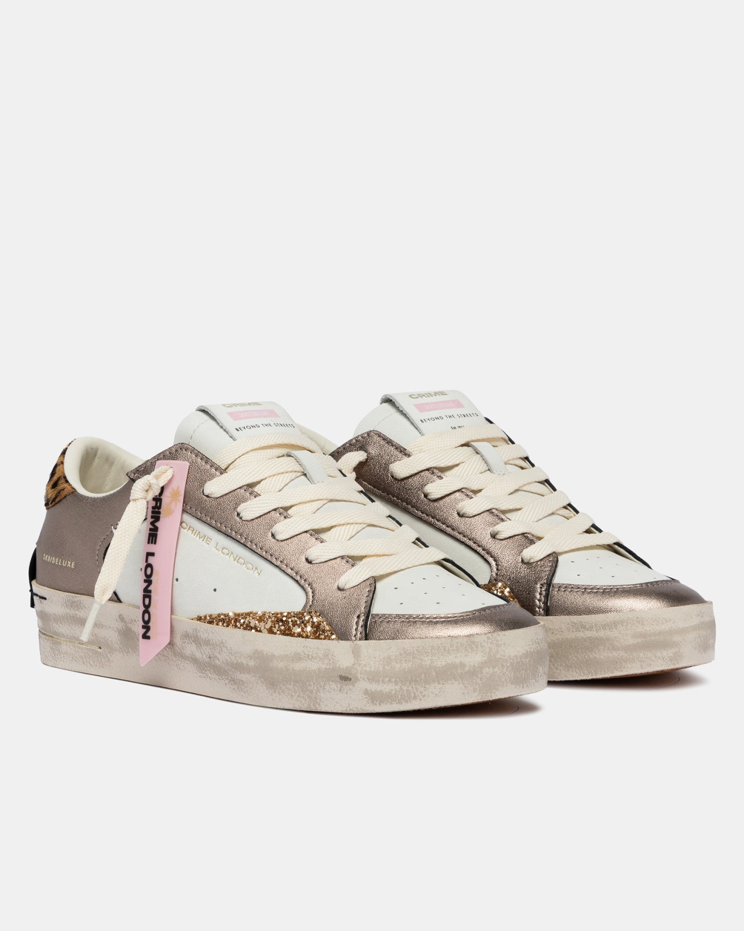 Crime london sneakers donna in pelle modello sk8 deluxe colore bianco marrone