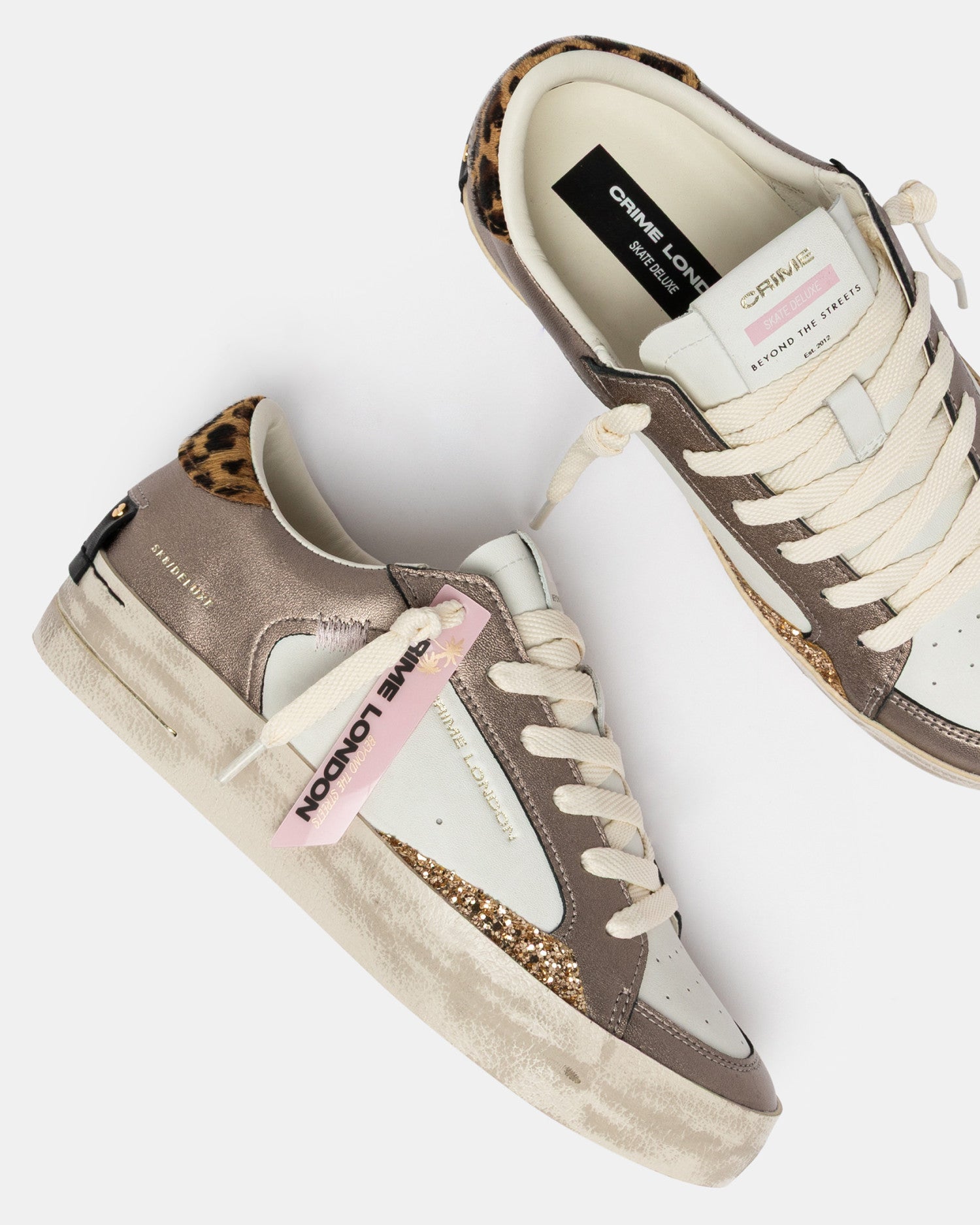 Crime london sneakers donna in pelle modello sk8 deluxe colore bianco marrone