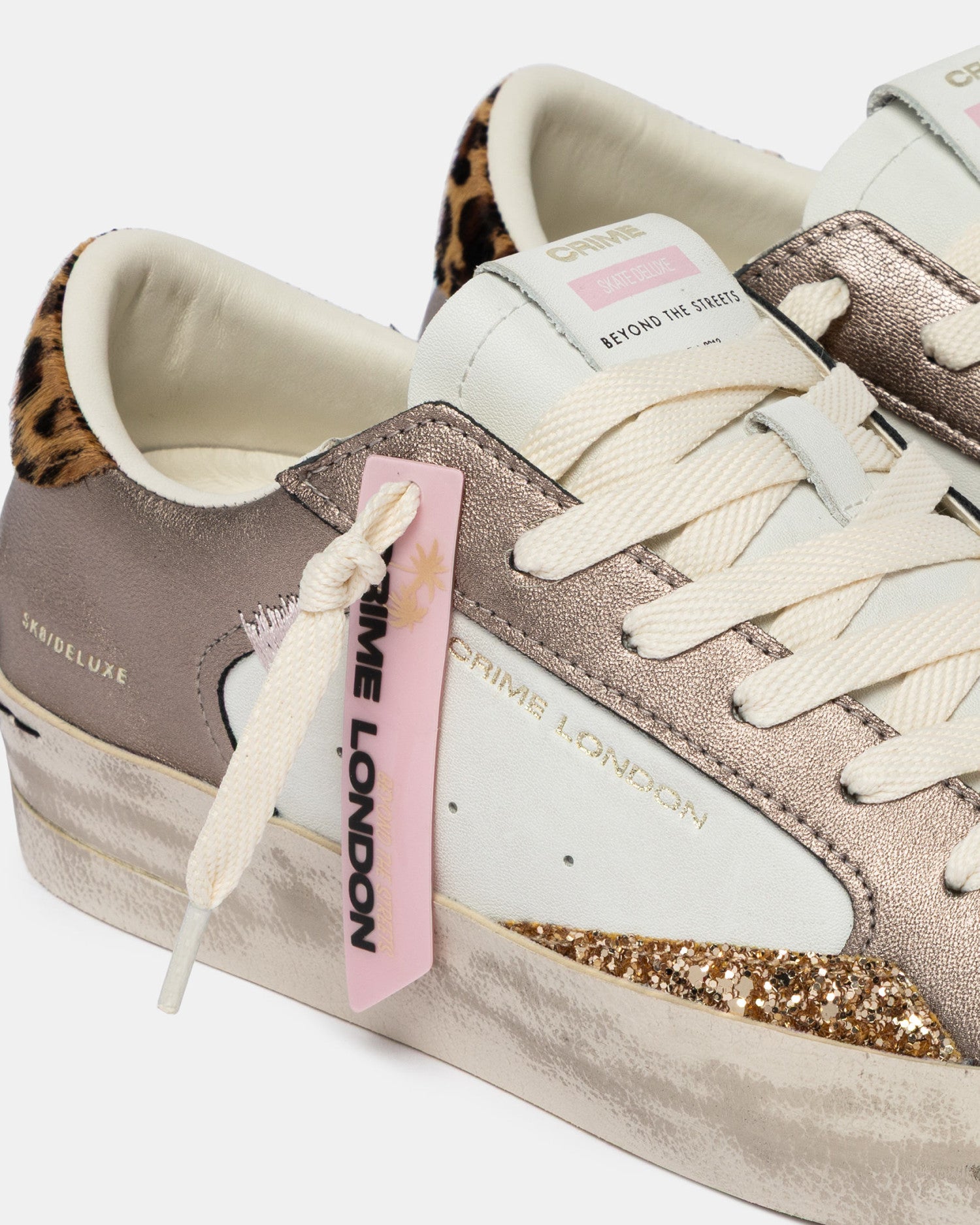 Crime london sneakers donna in pelle modello sk8 deluxe colore bianco marrone