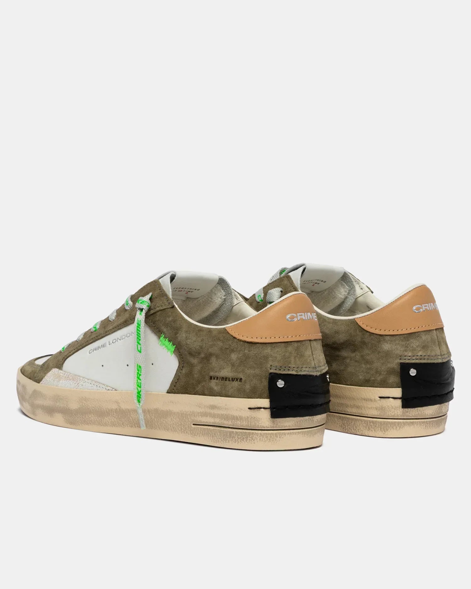 Crime london sneakers uomo in pelle modello sk8 deluxe colore verde