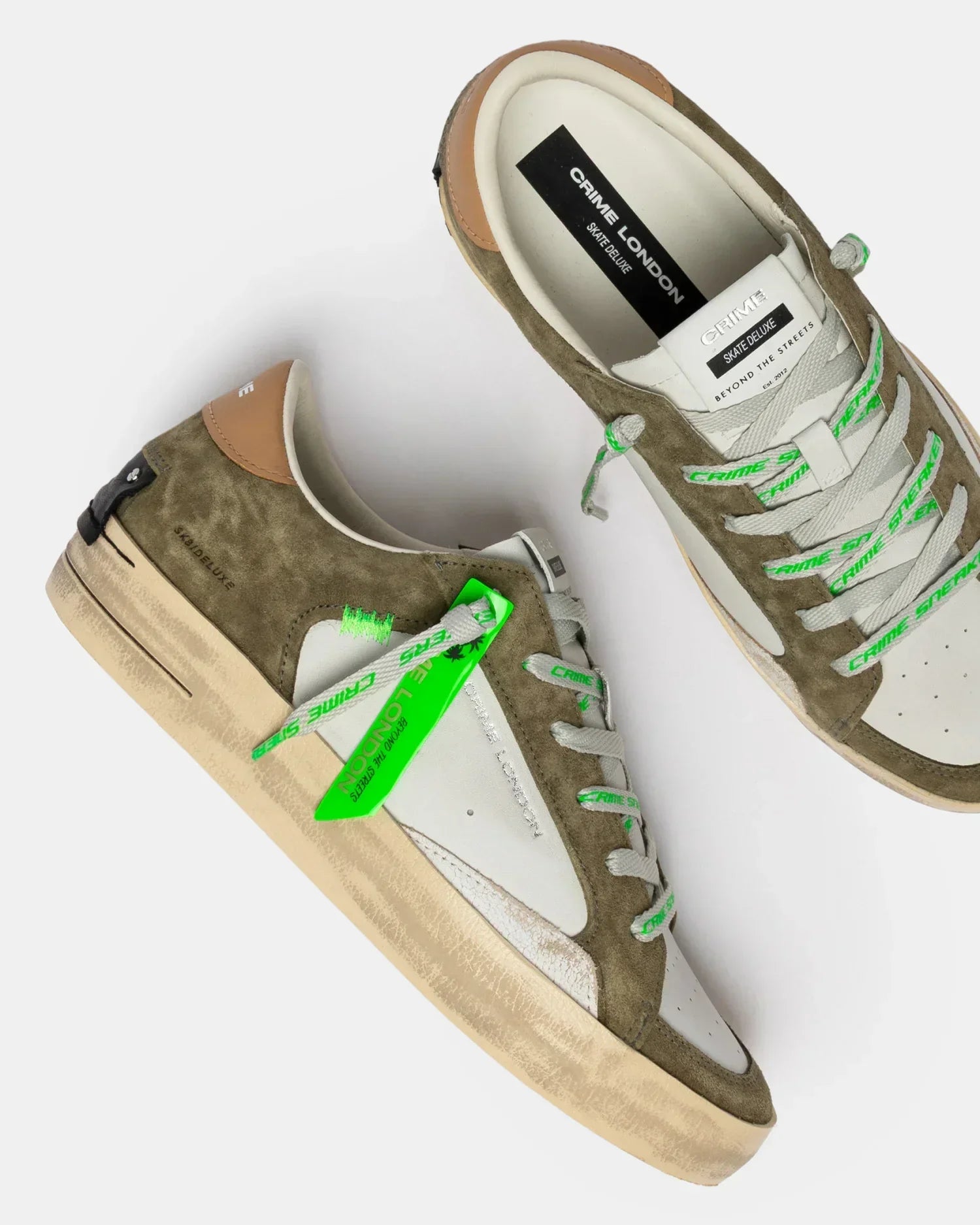 Crime london sneakers uomo in pelle modello sk8 deluxe colore verde