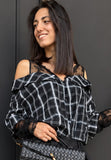 You Decide You Decide Donna Camicia C11696A\001-CAMICIA CHECK CON INSERTO IN PIZZO 70%PL 30%CO nero, modello C11696A\001-CAMICIA CHECK CON INSERTO IN PIZZO 70%PL 30%CO, colore NERO, dettaglio prodotto