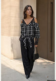 You Decide You Decide Donna Camicia C11696A\001-CAMICIA CHECK CON INSERTO IN PIZZO 70%PL 30%CO nero, modello C11696A\001-CAMICIA CHECK CON INSERTO IN PIZZO 70%PL 30%CO, colore NERO, idea look — Immagine parzialmente generata o modificata con AI