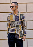 BL11 CAMICIA UOMO VISCOSA FANTASIA SENAPE