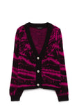 The lulu women's cardigan in fuchsia and black two-tone knit with jewel button