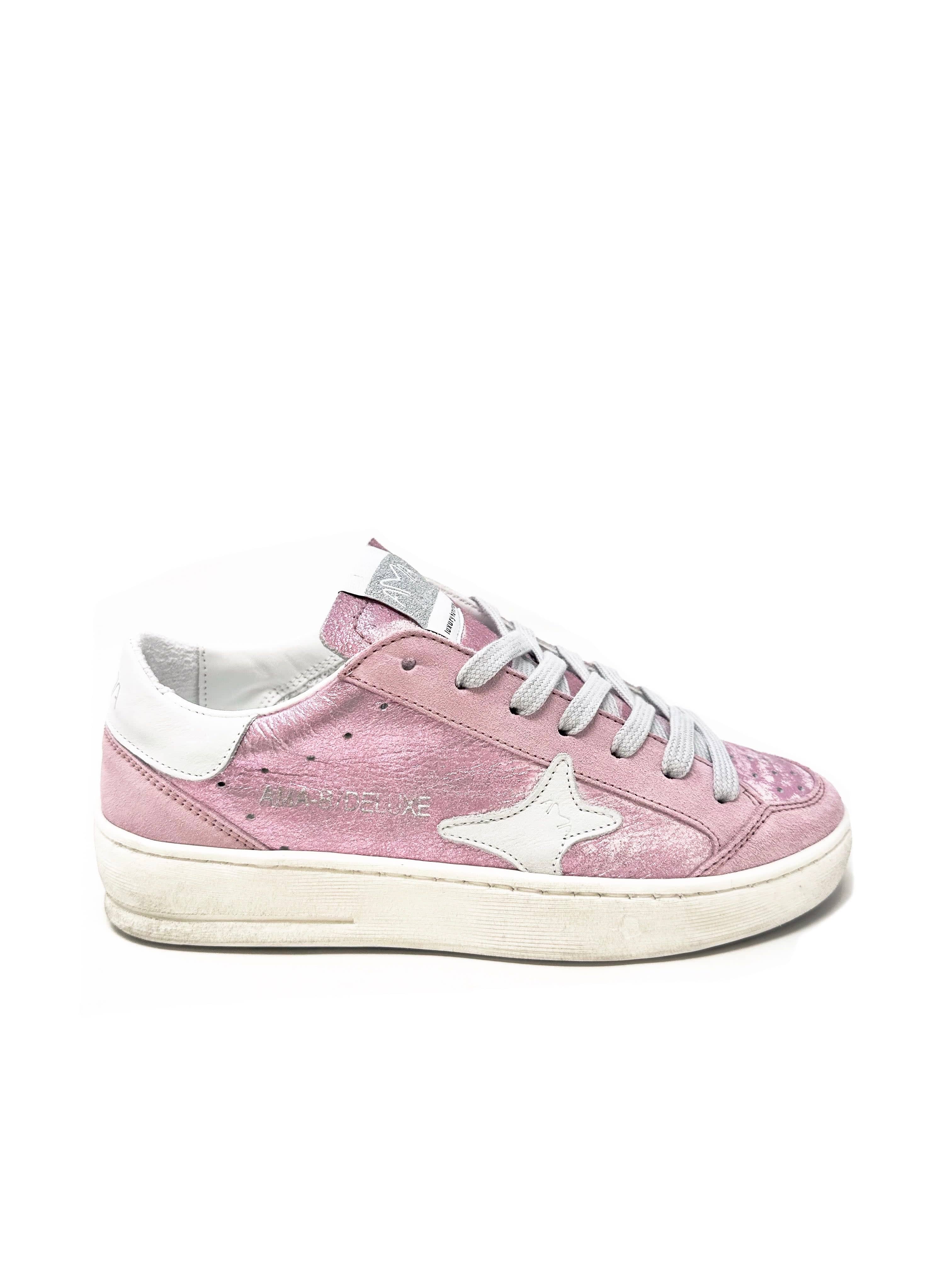 Ama brand sneakers donna in pelle rosa effetto slavato