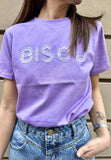 Molly bracken t-shirt donna lilla con scritta bisou tono su tono