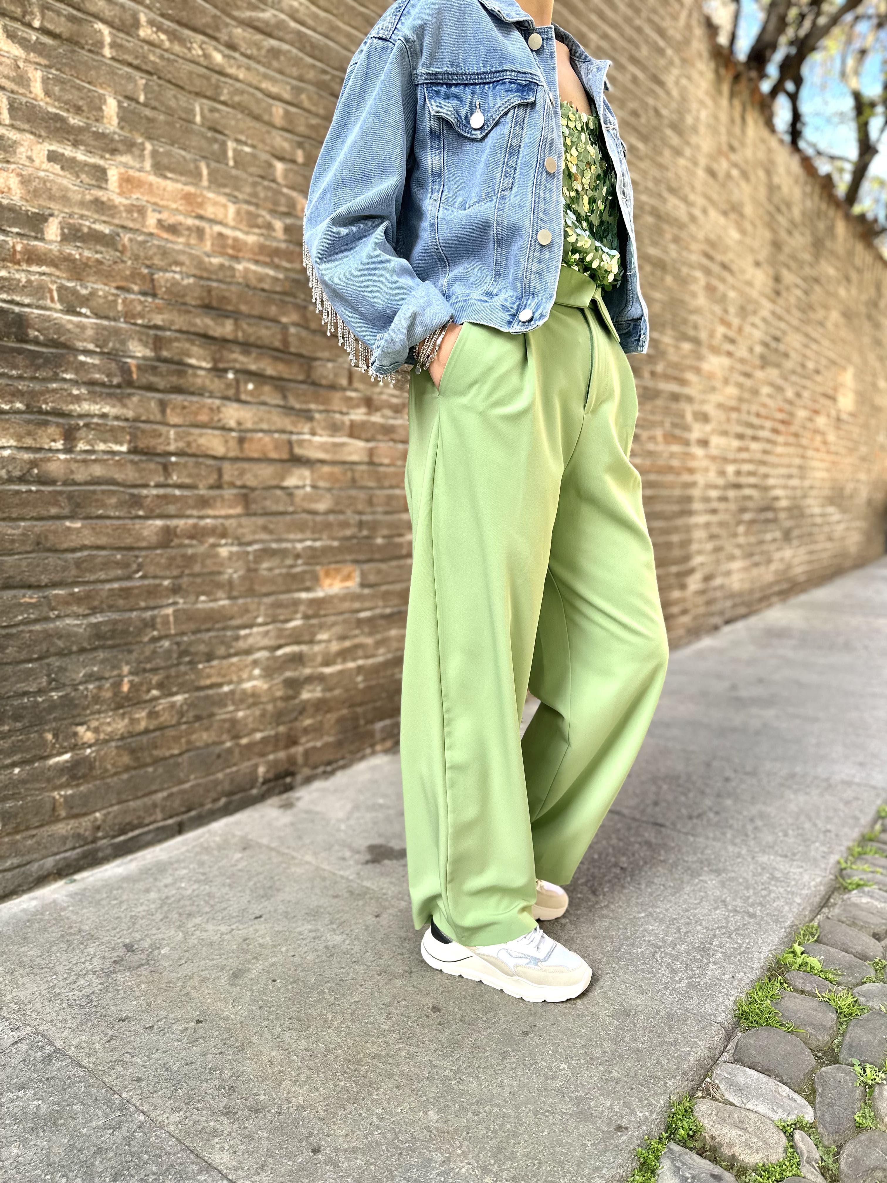 pantalone donna palazzo verde